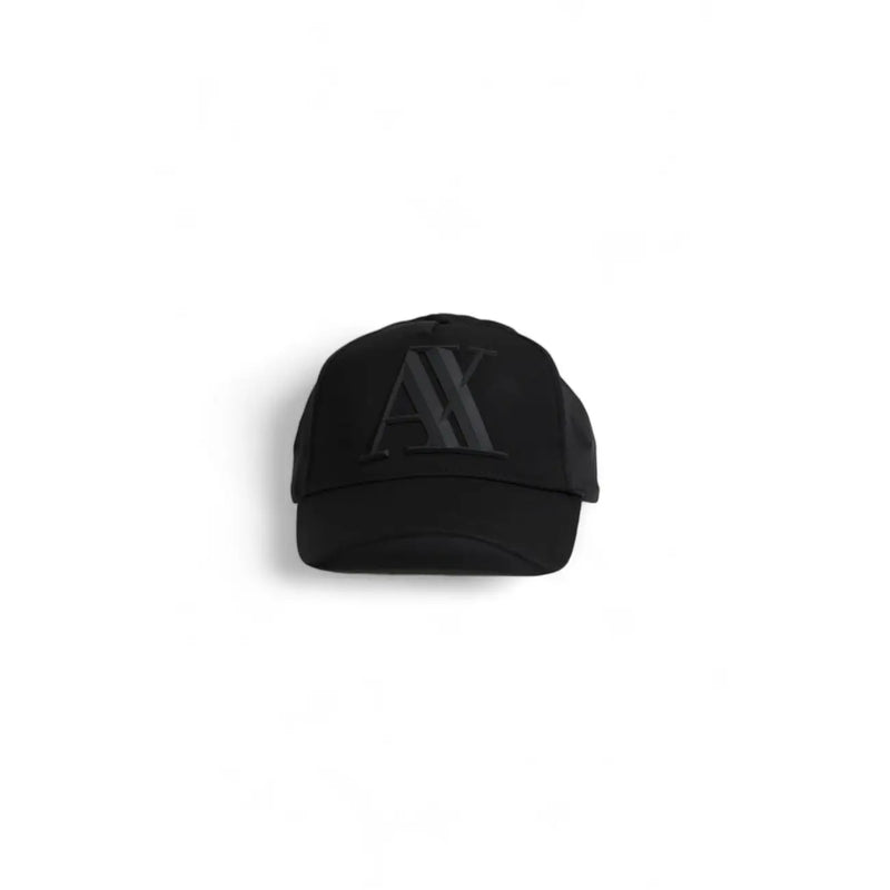 Black Armani Exchange men blue print polyester cap featuring a tonal embroidered ax logo on the front