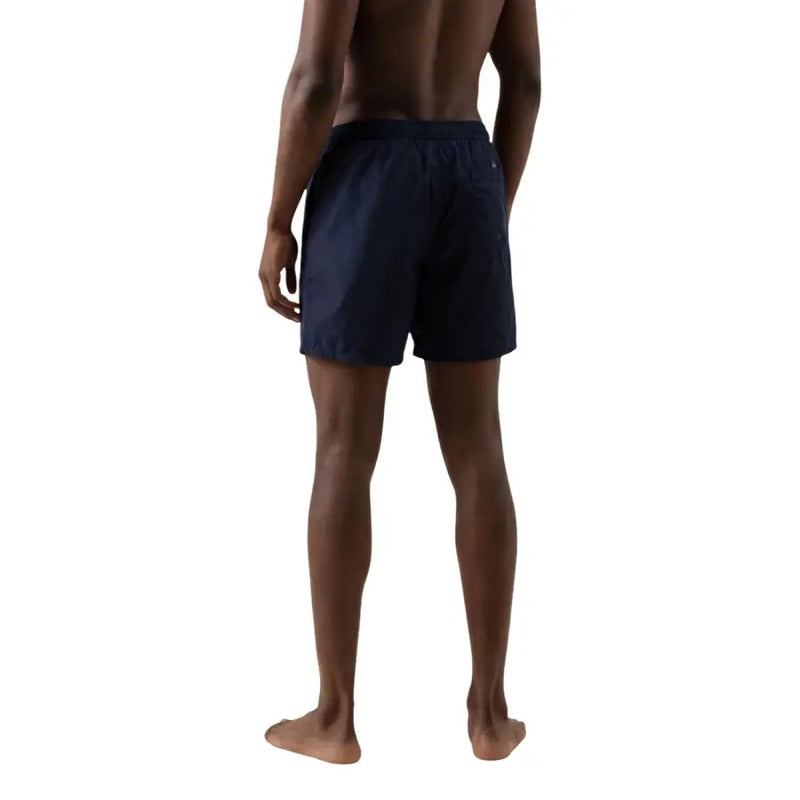 Armani Exchange Herren-Badeshorts aus marineblauem Polyester mit blauem Print, schlichtem Design und dezentem Logo am Bund