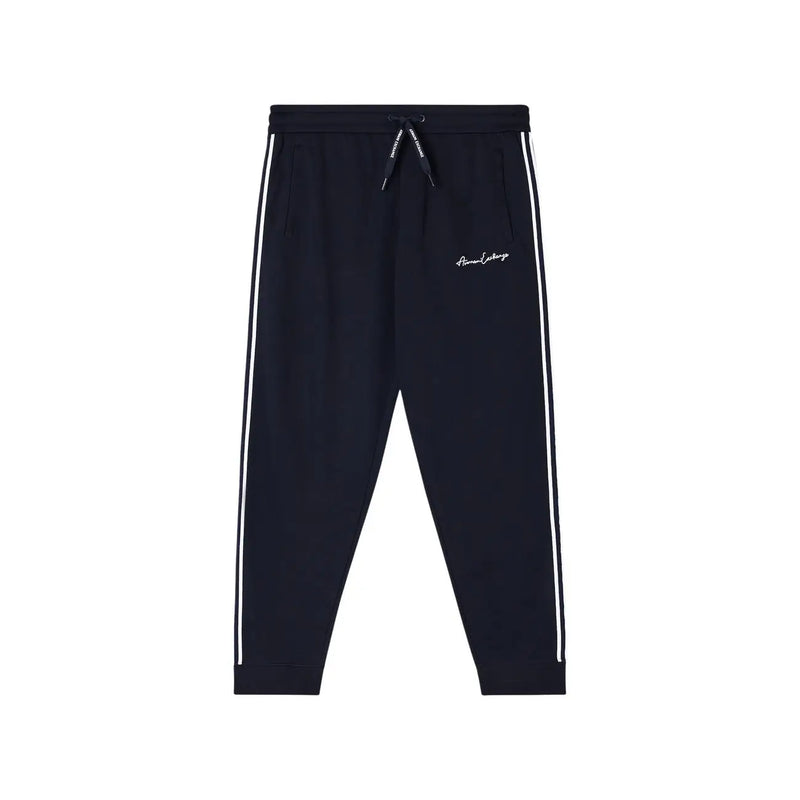 Armani Exchange men black joggers with white side stripes and small embroidered logo in poly blend fabric