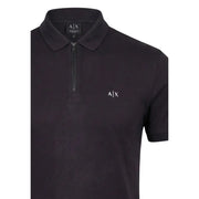 Noir Armani Exchange Polo homme à demi-zip, logo brodé blanc et tissu viscose