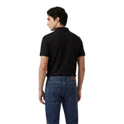 Black short-sleeved polo shirt with classic collar and ribbed cuffs for men by Armani Exchange in viscose fabric