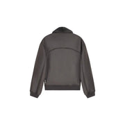 Dunkelgraue, mit Shearling gefütterte Bomberjacke mit matter Oberfläche und dezenten Ziernähten, kombiniert mit armani exchange Brauner Herrenblazer aus Polyester mit Reißverschlusstaschen