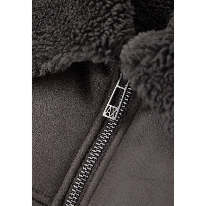 Dunkelgraue, mit Shearling gefütterte Jacke mit silberfarbenem Reißverschlussanhänger in Axtform für Armani Exchange brauner Polyesterblazer für Herren