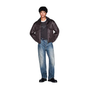 Armani Exchange Braune Herren-Bomberjacke aus Leder mit Kragen und Reißverschlusstaschen vorne, aus Polyester