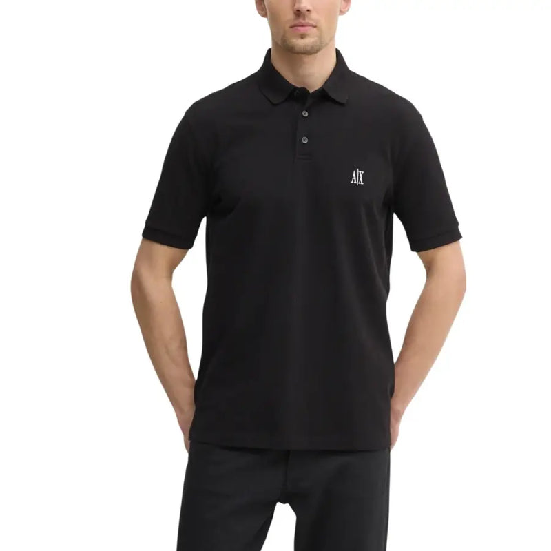 Noir armani exchange Polo homme en coton avec logo blanc discret sur la poitrine, manches courtes, style décontracté