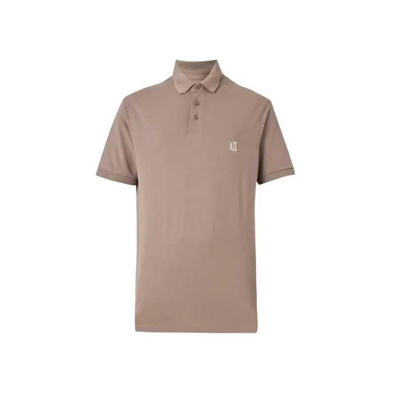 Beige Armani Exchange Polo homme marron en coton à manches courtes avec logo brodé discret sur la poitrine