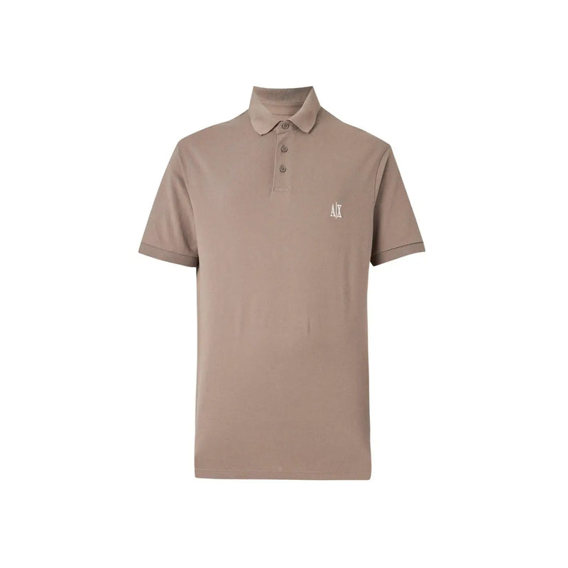 Beige Armani Exchange men brown cotton short sleeve polo shirt with subtle embroidered logo on the chest