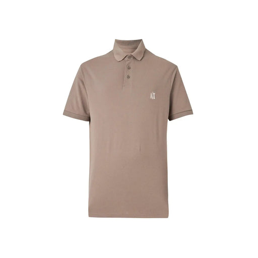 Beige Armani Exchange men brown cotton short sleeve polo shirt with subtle embroidered logo on the chest