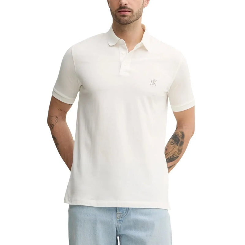Armani Exchange men brown cotton polo shirt short sleeve with a crisp white polo featuring an embroidered chest logo