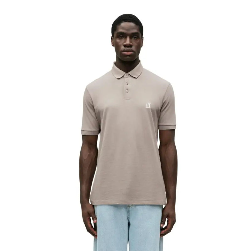 Beige Armani Exchange Polo homme en coton marron à manches courtes et logo discret brodé sur la poitrine