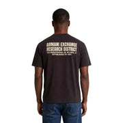 Armani Exchange men brown cotton t shirt showing back with black fabric and cream research district text details