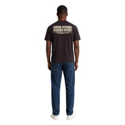 Armani Exchange men brown cotton t shirt showing the back side with black fabric and beige research district text