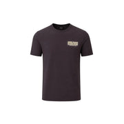 Armani Exchange men brown cotton t shirt featuring a dark gray fabric with white and gold text graphic on left chest
