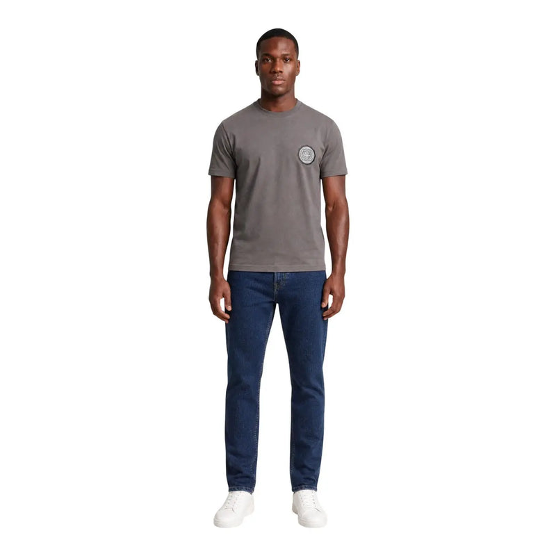 Armani Exchange men gray cotton crew neck t shirt with small circular logo on the left chest