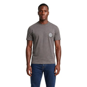 Armani Exchange men brown cotton t shirt with gray crew neck and circular embroidered logo on left chest