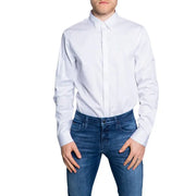 Armani Exchange men classic white long-sleeve button-down shirt with a classic collar and neatly pressed fabric