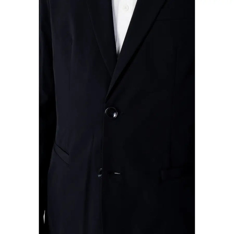 Schwarzer, taillierter Baumwollblazer von Armani Exchange für Herren mit Ein-Knopf-Verschluss und elegantem blauem Reverskragen