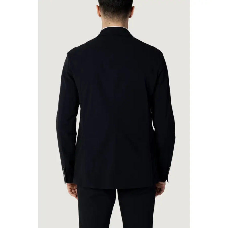 Armani exchange Herrenblazer aus Baumwolle mit blauem Reverskragen und schwarzem, tailliertem Sakko mit weißem Kragen und geknöpften Manschetten