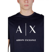 Black Armani Exchange men t-shirt made of cotton with a bold white a x logo and brand name printed below