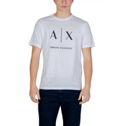 Armani Exchange men t shirt white cotton with black a x logo and brand name printed across the chest