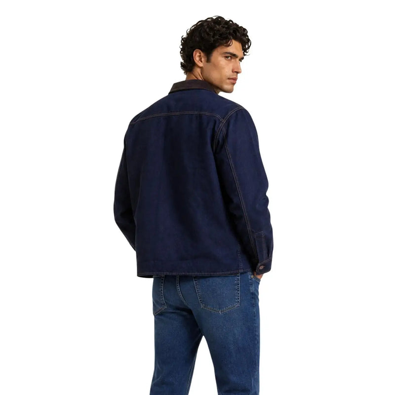 Armani Exchange Herren-Baumwollhemd in blauem Denim mit schwarzem Kragen und Ärmelbündchen für einen klassischen Langarm-Look