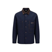 Armani Exchange Herren-Baumwollhemd, klassisch, langärmlig, marineblauer Korpus, brauner Cordkragen und Knöpfe