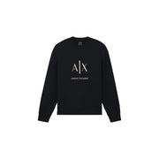 Armani Exchange Herren-Baumwoll-Sweatshirt, schwarz, Rundhalsausschnitt, mit goldenem Logo und Schriftzug auf der Vorderseite