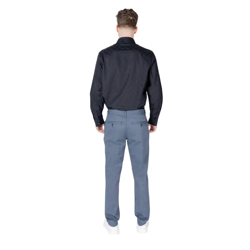 Armani Exchange men cotton trousers slim-fit in slate blue with subtle texture and front pockets
