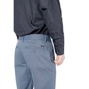 Armani Exchange men cotton trousers in blue with a plain fit and subtle textured weave pattern
