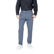 Armani Exchange men cotton trousers blue plain fit featuring blue patterned chino pants with a subtle textured weave