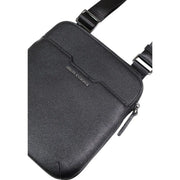 Armani Exchange men crossbody bag in black textured leather with zipper closure and adjustable strap 22x23x1 cm