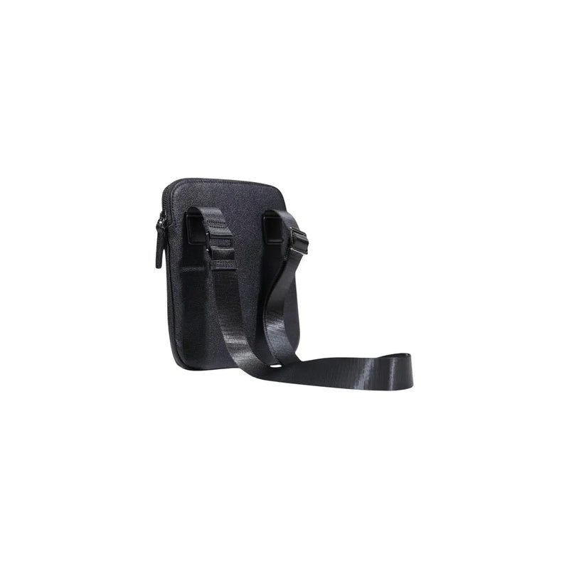 Black textured Armani Exchange men crossbody bag with adjustable strap polyester 22x23x1 and zipper closure