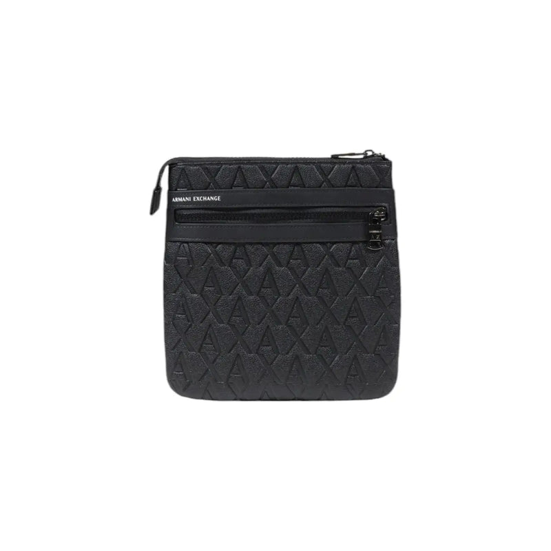 Armani Exchange men crossbody bag black polyester with embossed logo pattern and zippered compartments W21cm
