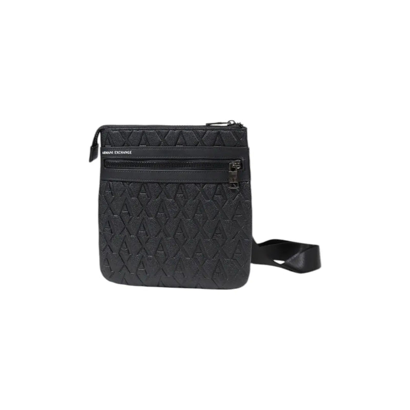 Black Armani Exchange men crossbody bag in polyester with embossed logo pattern and zipper details W21cm