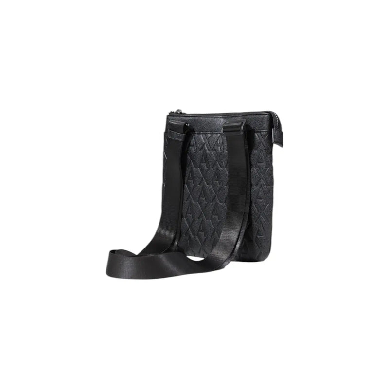 Armani Exchange men crossbody bag in black polyester with quilted diamond pattern and adjustable leather strap