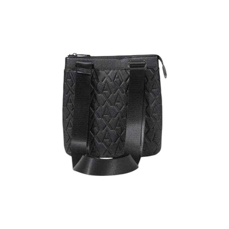 Armani Exchange men crossbody bag black polyester with quilted diamond pattern and adjustable strap w21cm