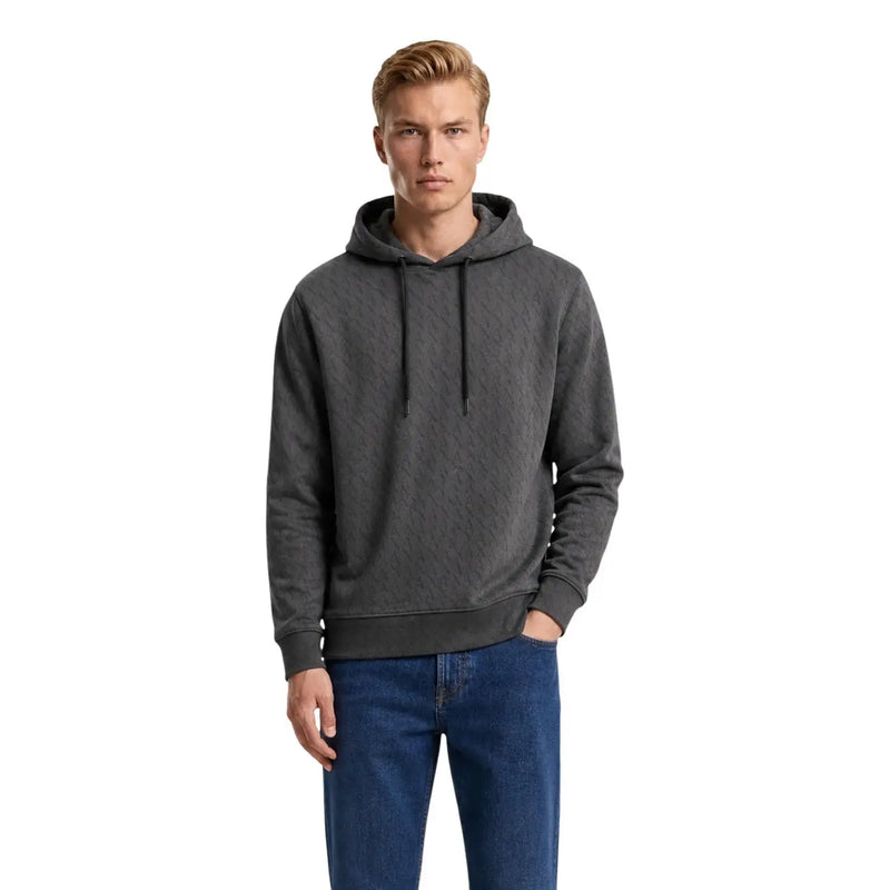 Armani Exchange Herren-Kapuzenpullover aus grüner Baumwolle mit dunkelgrauem Strukturmuster und passenden Kordelzügen