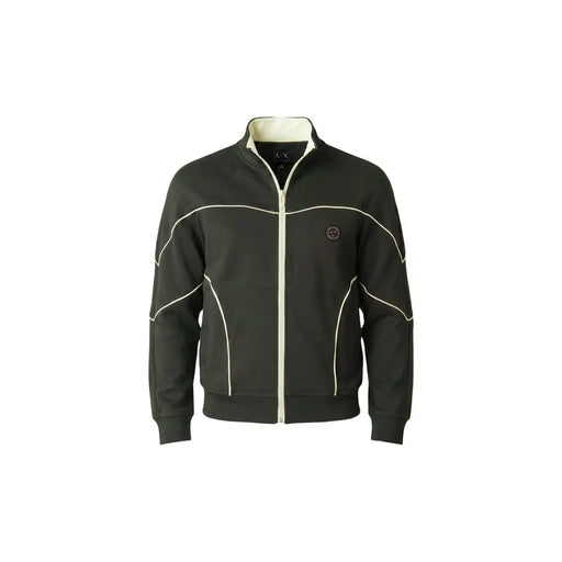 Armani Exchange Grüne Herren-Trainingsjacke aus Baumwolle mit Reißverschluss, cremefarbenen Kontrastnähten und gesticktem Logo auf der Brust