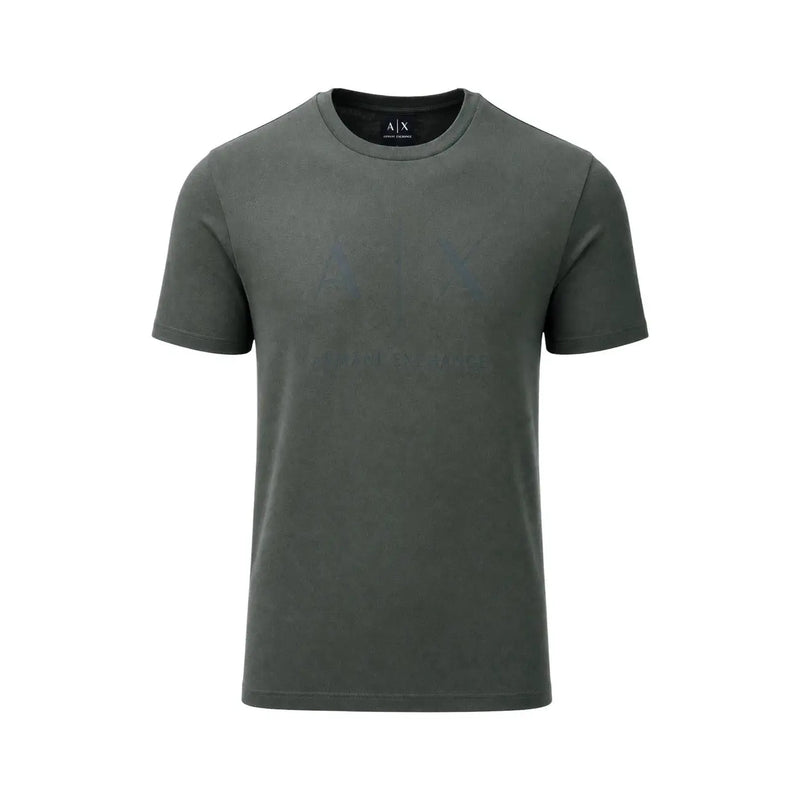 Dark olive green Armani Exchange men crew neck cotton t shirt with subtle textured finish