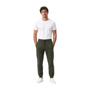 Armani Exchange Grüne Herren-Jogginghose aus Baumwolle mit weißen Seitenstreifen und Logo am linken Oberschenkel