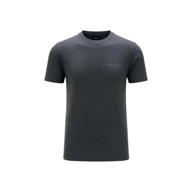 Dark gray Armani Exchange men cotton crew neck t shirt with subtle logo embroidery on the chest