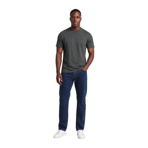 Armani Exchange men grey cotton crewneck t shirt with a small chest pocket in dark gray color