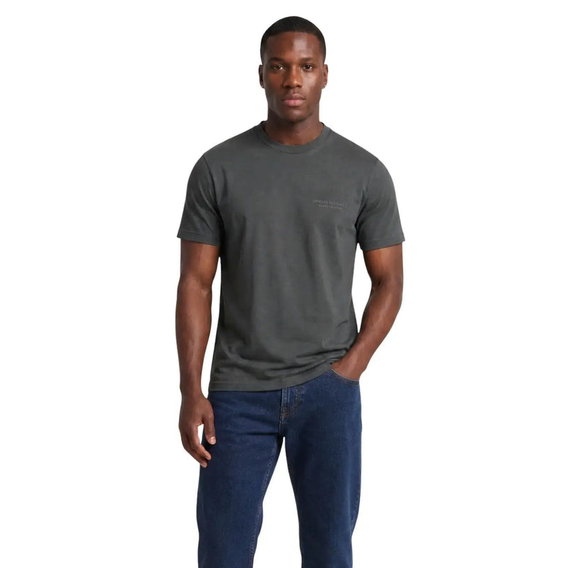 Armani Exchange men grey cotton crewneck t shirt with subtle embroidered logo on the left chest