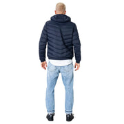 Navy blue Armani Exchange men hooded jacket in quilted polyester with puffer design and hood