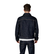 Dark indigo denim jacket with classic stitching and collar by Armani Exchange in blue cotton blend size L