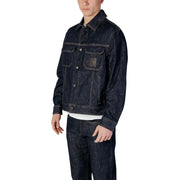 Armani Exchange men jacket in dark indigo denim with classic collar button closure and stitched chest pockets size L