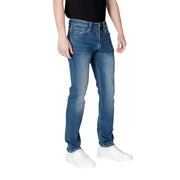verso de armani exchange Jean homme bleu en coton stretch, coupe slim, délavage délavé et coutures classiques