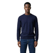 Armani Exchange men knitwear navy blue crewneck sweater with subtle diamond pattern and long sleeves