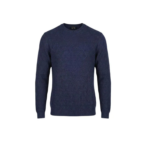 Armani Exchange Pull homme bleu marine à col rond et manches longues en maille, orné d'un discret motif losanges.