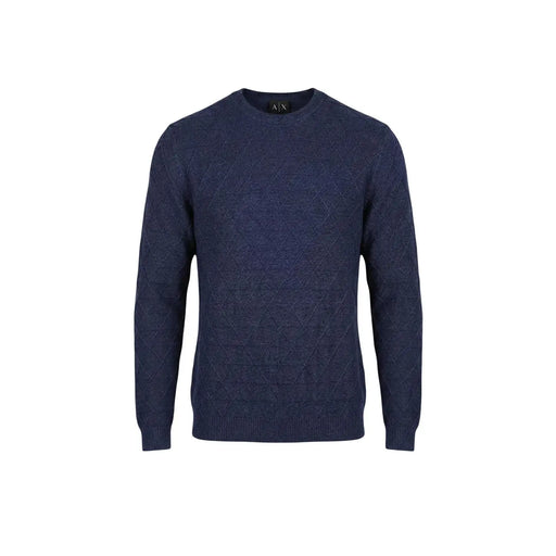 Armani Exchange men knitwear navy blue crew neck sweater with subtle diamond pattern long sleeve design